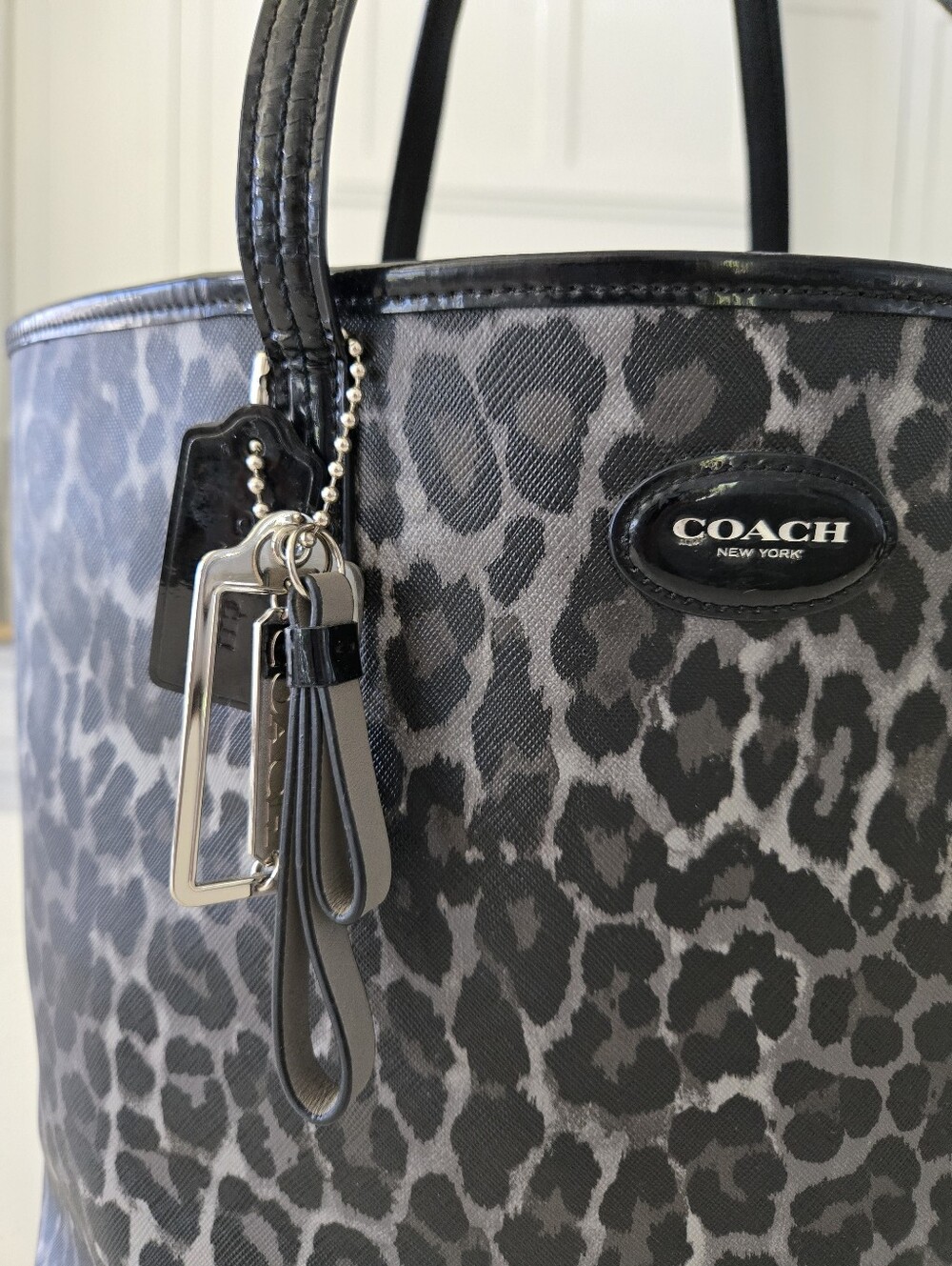 Coach Leopard Print Tote Bag | Black Gray Animal Print | Vintage - Picture 2 of 14